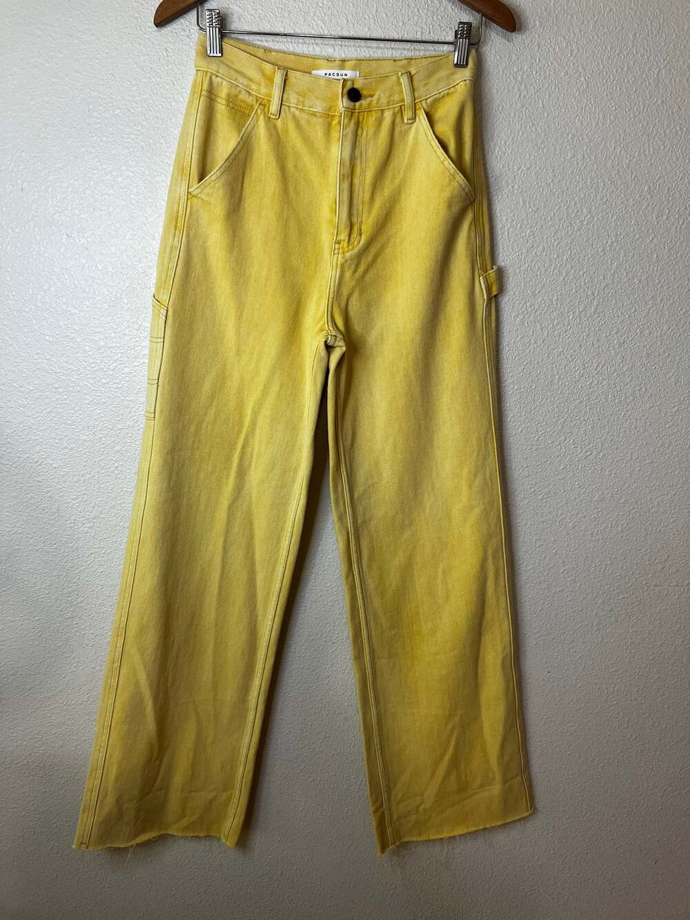 Pacsun yellow ultra high rise flared carpenter denim  jeans raw hem Womens 26